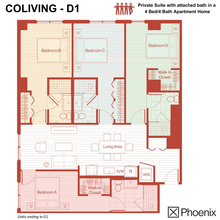 COLIVING Suites in 4 BR/4BA X Phoenix-1801D floor plan